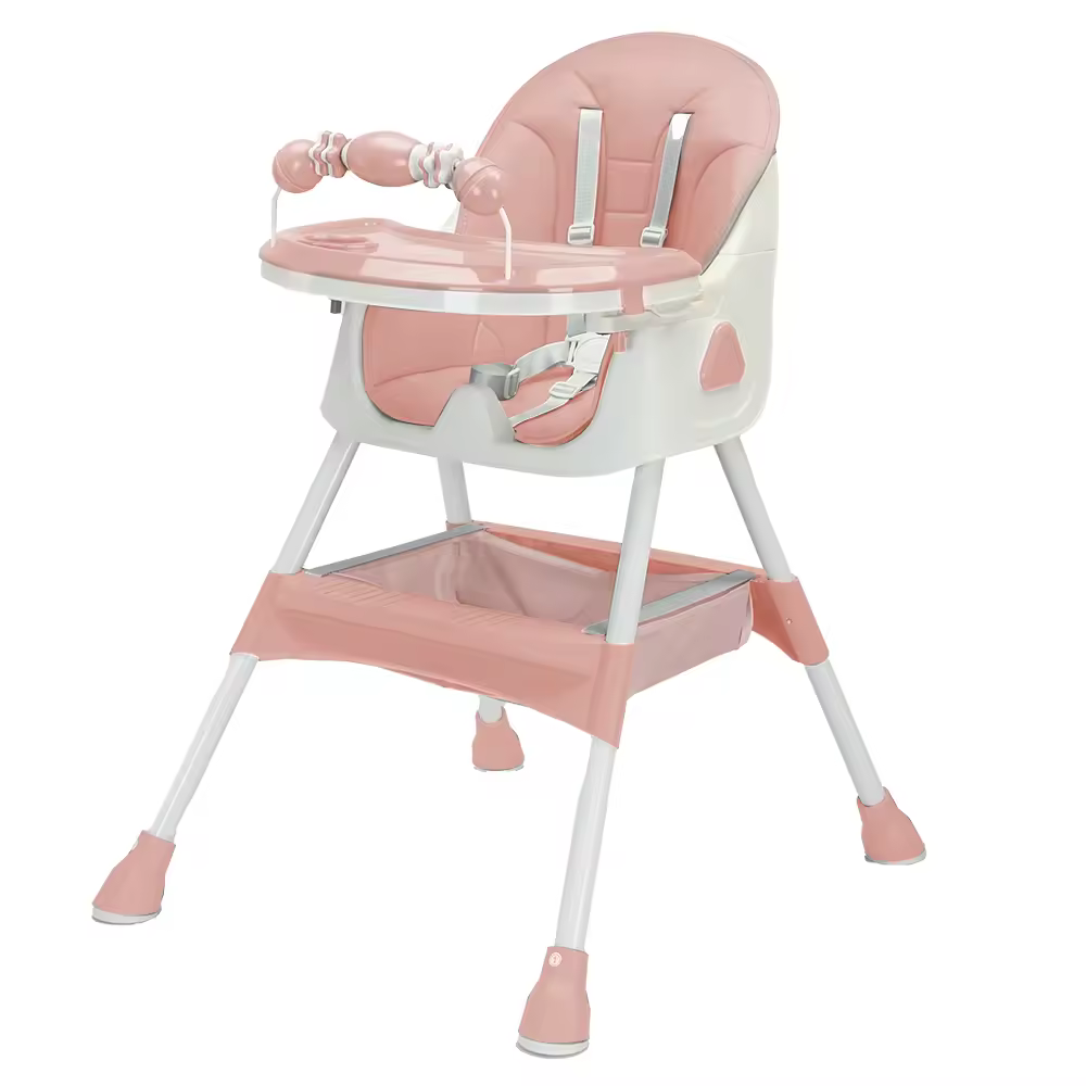 UBRAVOO Foldable Baby High Chair 6 Months Plus, with Large Antislip Pad & ToyRack, Easy to Clean Feeding,Pink