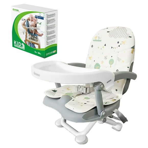 UBRAVOO Toddler Booster Seat 2 in 1 Portable High Chair,Baby Dining Table,Removable Tray & Seat Pad,Easy to Travel,Gray