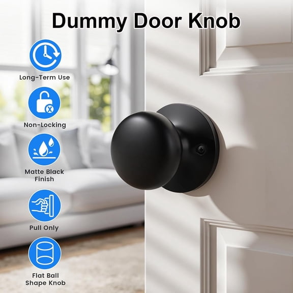 UBSWF-1 Pack Matte Black Dummy Door Knobs, Round Interior Closet Door Knob for Hallway, Modern Non-Turning Single Side Door Knob Set