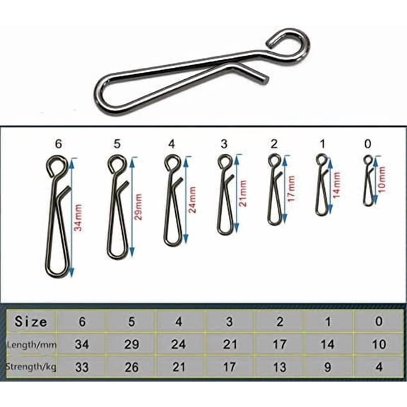 UBSWF-100pcs Fast Fishing Swivel Snap Clips Stainless Steel Hanging Snap Quick Lock Hook Link Clips Rigging Link Clips Safety Decoy Swivels Snap Size 0-6
