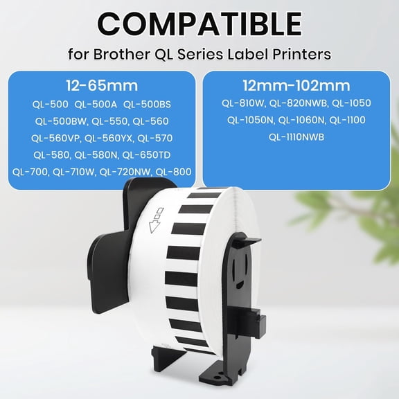 UBSWF-12 Rolls Compatible with Brother DK-22210/DK-2210(1.1 in x 100 ft) Continuous Address Barcode Labels Replacement Refills QL-800 QL-820 QL-810 QL-1110 QL Label Printer