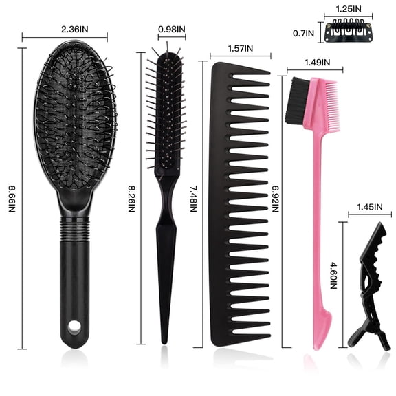 UBSWF-12Pcs Wig Styling Set - Massage Brush, Wide-Tooth Comb, Edge Brush, Wet Brush, Wig Clip for Synthetic Wigs, Hair Extensions, DIY Styling and Human Hair