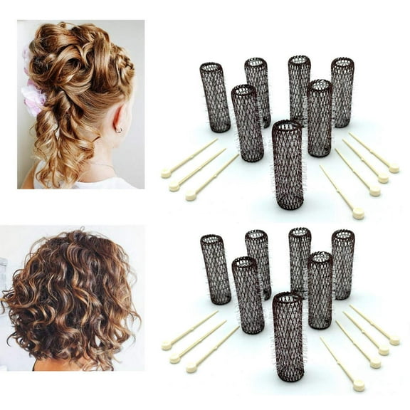 UBSWF-14 pc Vintage Style Hair Roller Medium BRUSH ROLLERS & PINS Mesh Hair Curlers With Bristles 2.5"x 3/4", with Flexible Locking Pins