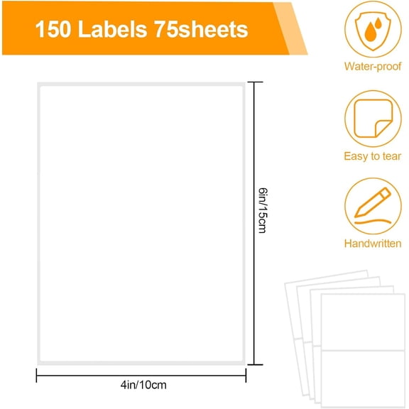 UBSWF-150 Pcs Labels for Storage Bins, 6 X 4 Inch Removable Labels for Storage Bins, Tear Resistant No Residue Storage Bin Label, Matte White Blank Box Label for School, Home, Business