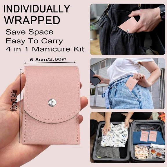 UBSWF-16 Sets Travel Manicure Set Professional Nail Clipper Kit Bulk,4 in 1 Adult Stainless Steel Travel Manicure Kit with Case Individually Wrapped Nail Clippers Bulk for Homeless,Hotel,CharityPink