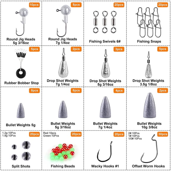 UBSWF-187/343pcs Fishing Accessories Kit, Organized Fishing Tackle Box with Tackle Included, Fishing Hooks, Fishing Weights Sinkers, Fishing Gear and Equipment, Fishing Gift for Men