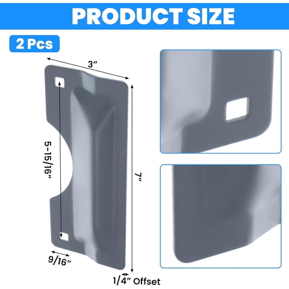 UBSWF-2 PCS Door Latch Guard Plate, 3 X 7'' Door Latch Protector, Door Lock Plate Cover, Electroplated Sand Carbon Steel, Against Forced Entry, Easy to Install, Gray
