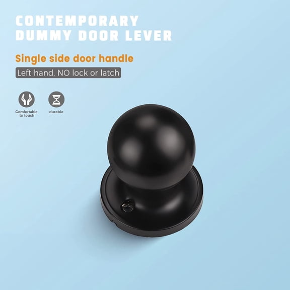 UBSWF-2 Pack Matte Black Non-Turning Dummy Door Knob, Single Side Closet Door Knobset, Interior Door Knobs, Easy Installation
