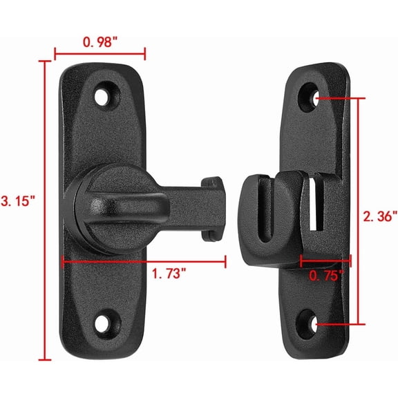 UBSWF-2 Packs Matte Black 90/180 Barn Door Latches,Zinc Alloy Flip LatchRight Angle Door Lock for Cabinets,Gardens,Barn,Bathroom,Windowsand Small pet Cages