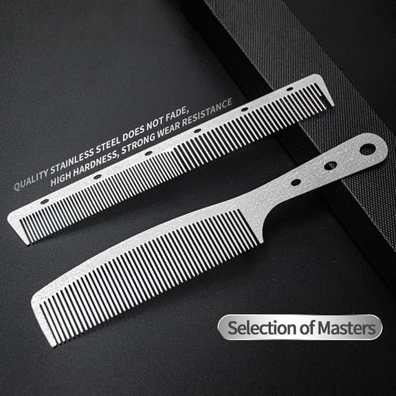 UBSWF-2 Pcs Metal Comb, Stainless Steel Fine Tooth Comb, Unbreakable Teeth Design, Anti Static comb, Heat Resistant, Professional Barber Comb Set, hair combs for men, Wood Grain Design