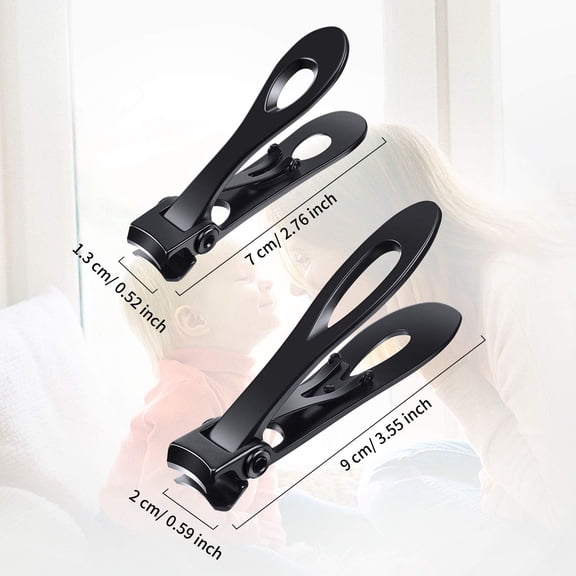 UBSWF-2 Pieces Oversized Thick Nail Clippers for Tough Toenails Fingernails Stainless Steel Fingernail Clipper Ultra Wide Jaw Sharp Trimmer Ingrown Manicure Pedicure Men Women Elder, 2 Size(Black)