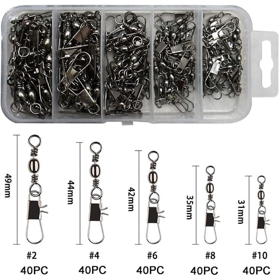 UBSWF-200PCS High Strength Heavy Stainless Steel Split Ring Lure Connector Swivels Snap with Fishing Pliers 30lb to 120lb Test