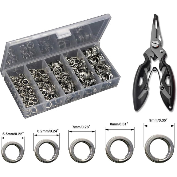 UBSWF-200PCS High Strength Heavy Stainless Steel Split Ring Lure Connector Swivels Snap with Fishing Pliers 30lb to 120lb Test