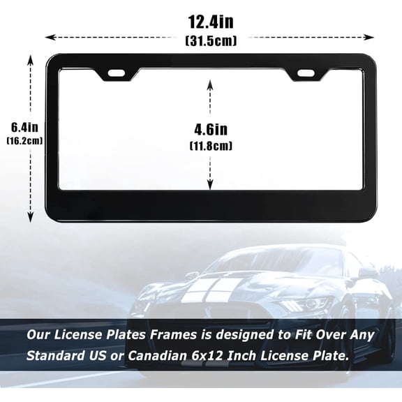 UBSWF-2PCS Black License Plate Frames, Car License Plate Bracket Holder, Premium Aluminum Alloy Weather Proof License Plate Covers with Screw Caps Cover Set Car Accessories