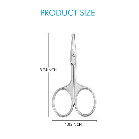 UBSWF-3.75" Rounded Curved Nose Hair Scissors, Premium Stainless Steel Safety Small Blades Use for Manicure Cuticle Trimming Facial Hair, Eyebrow, Dry Skin