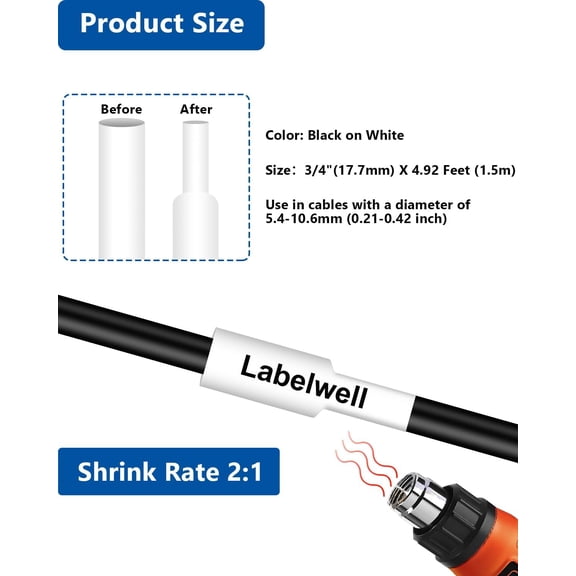 UBSWF-3-Pack HSe-241 17.7mm 0.69'' Compatible for Brother HSe 241 HSe241 HS-241 HS241 Black on White Heat Shrink Tube Label Tape Work with PT-P710BT P700 P900 PT-E300 Label Maker