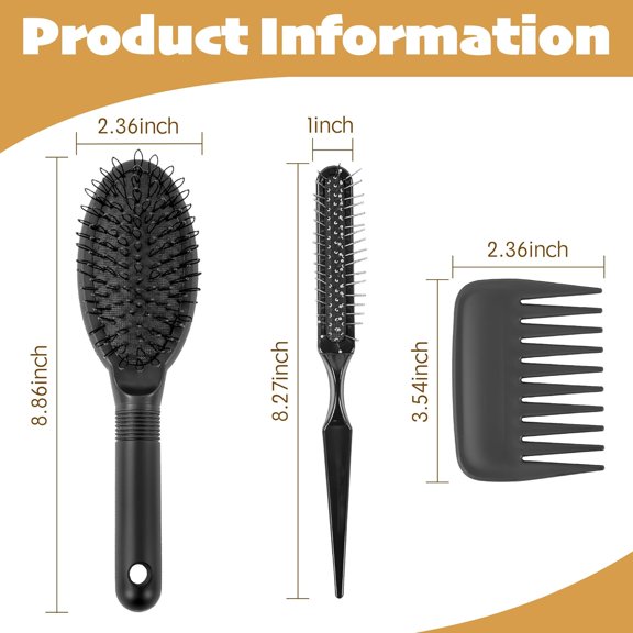 UBSWF-3-Pack Wig Styling Comb Set, Loop Wig Brush + Wide Tooth Comb + Edge Comb, For Human Hair Wigs, Synthetic Wigs & Extensions
