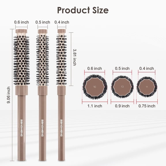 UBSWF-3 Pieces Small Round Brush Set, 3/7 1/2 5/8 Inch Barrel HairBrush for Blow Drying, Soft Bristles Style Volumize Hair Brush for Women Men Short Hair, Bangs, Roots, Curling, Straight