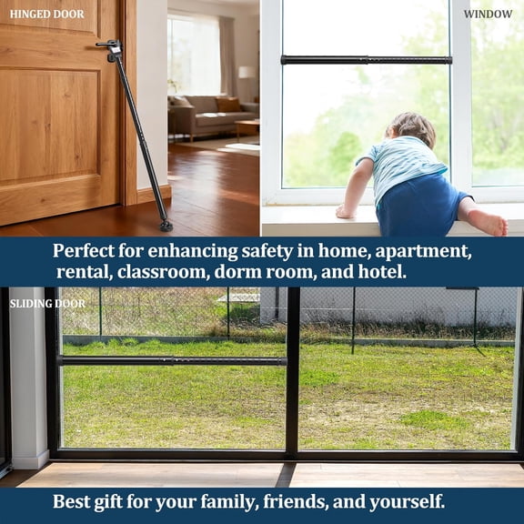 UBSWF-3-in-1 Door Security Bar, Heavy-Duty Metal Rod Sliding Patio Door Security Bar with 2.8" Non-Slip Base, 16"-41.7" Adjustable Door Barricade Security Bars for Doors & Windows,Home,Renters,Apartm