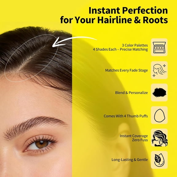 UBSWF-4-Color Hairline Powder,Root Touch Up Powder Palette ,Waterproof Natural Finish for Sparse Hair & Gray Roots with Dual-Ended Brush for Men and Women,Black Series