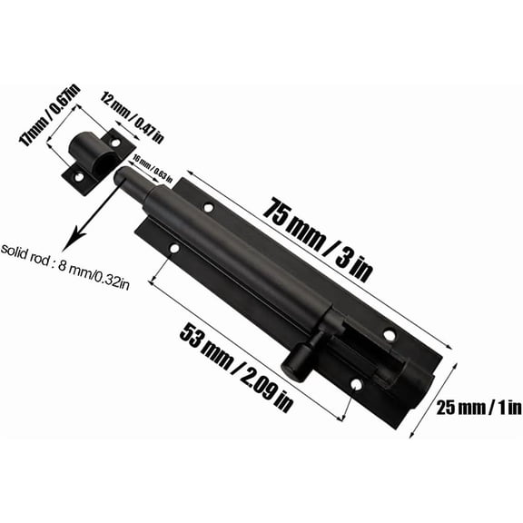 UBSWF-4 Pack 3 Inch Barrel Bolt Lock, Heavy Duty Slide Latch Lock, Security Sliding Latch Lock, Door Latch Lock Slide Bolt, Black