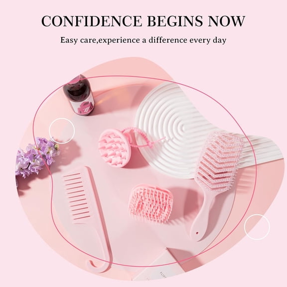 UBSWF-4PC Shower Hair Brush Set for Women, Wide Tooth Detangling Comb for Fine & Thick Hair, Silicone Scalp Massager Hair Growth - Pink