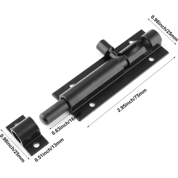 UBSWF-5 PCS Barrel Bolt Latch 3 Inch Heavy Duty Slide Lock, Black Aluminum Alloy Slide Latch Door Lock Barrel Latch for Security Gate Slide Bolt, Garage Door Latches, Warehouse Shed Latches