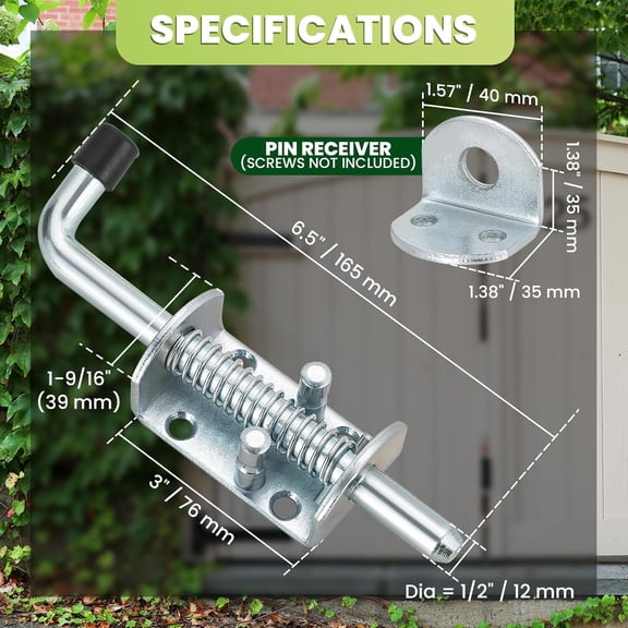 UBSWF-6.5inch Spring Loaded Latch with Pin Receiver, Metal Lock Barrel Bolt Spring Loaded Locking Latch, Ideal for Gates, Doors, Trailers, and Other Items Requiring Secure Closure (6.5 in, 2, Pack)