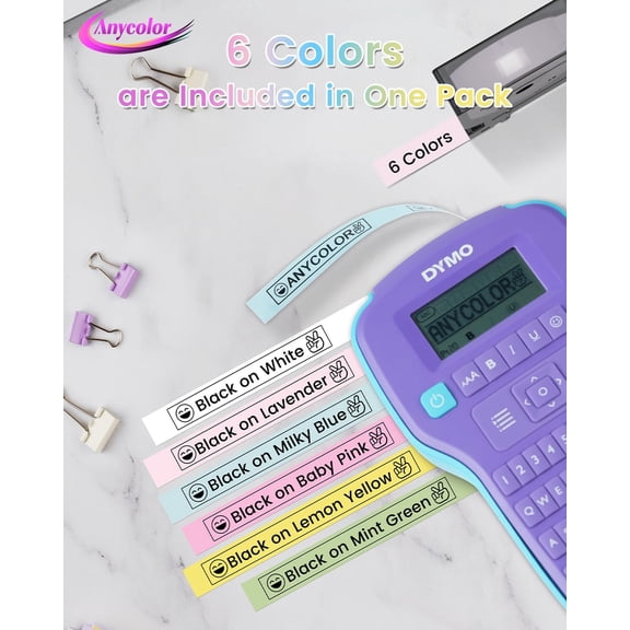 UBSWF-6-Pack Compatible with Dymo D1 Label Tape 12mm 0.47" D1 Label Maker Refills Work with DYMO LabelManager 160 280 420P COLORPOP Labeler