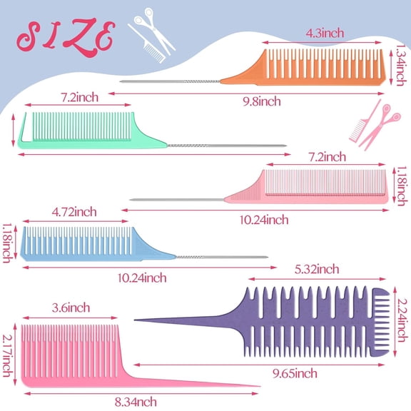 UBSWF-6 Pcs Highlighting Comb Set Weaving Hair Dyeing Comb Weaving Sectioning Foiling Rat Tail Styling for Highlights Foiling Balayage Hair Coloring Men Women(Multicolor Style)