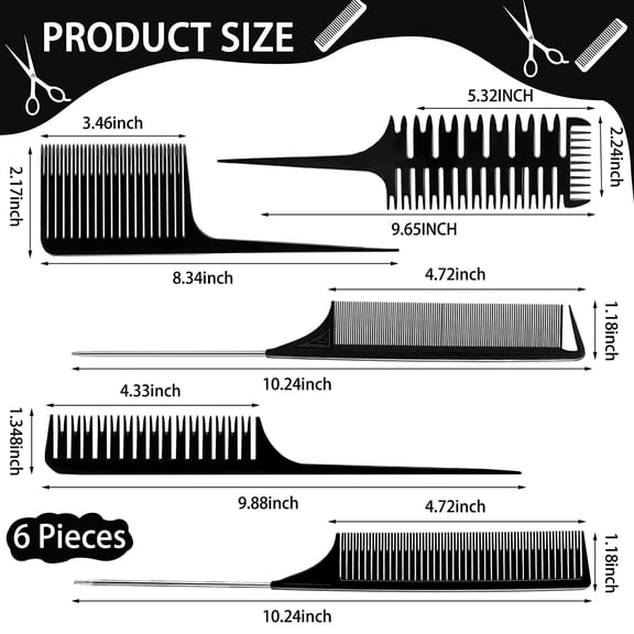 UBSWF-6 Pcs Highlighting Comb Set Weaving Hair Dyeing Comb Weaving Sectioning Foiling Rat Tail Styling for Highlights Foiling Balayage Hair Coloring Men Women(Various Style)