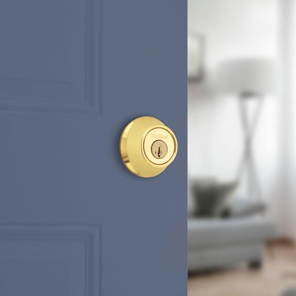 UBSWF-660 Deadbolt Lock, Polished Brass Round Exterior Keyed Front Entry Door, Single Cylinder Dead Bolt, with Microban Protection
