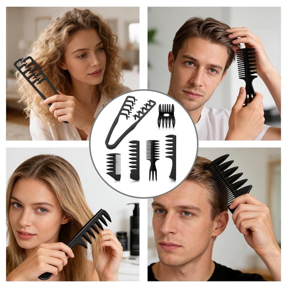 UBSWF-6PCS Texture Comb Wide Tooth Styling Combs for Women Men, Volumizing Texturizing Hair Comb Set for Volume Fringe Parting, ABS Plastic Barber Tool for Quiff Pompadour Slick Back