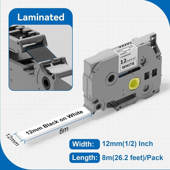 UBSWF-6Pack TZe-231 Replace for Brother P Touch Label Tape 1/2" *26.2ft TZ Tape Laminated White Compatible with Brother PT-D210 D220 H110 D400 D410 D610BT, 12mm x 8m