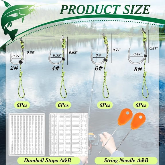 UBSWF-78 Pcs Carp Fishing Hair Rigs Bait Carp Rigs Kit Includes 24 High Carbon Steel Curved Barbed Hook 50 Fake Corn Lures 2 Line Bait Stopper 2 Needle Fishing Equipment Accessories