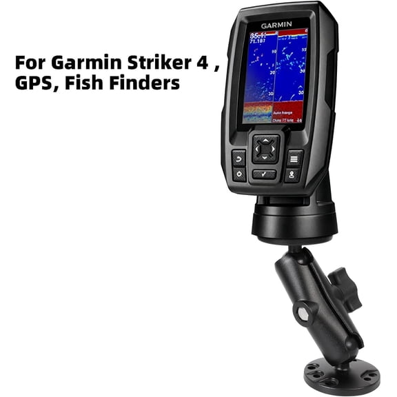 UBSWF-Aluminum Kayak 1" Ball Mount for Garmin Striker 4 / Plus 4 / Vivid 4cv, Fish Finder Mount with Round Plates & T-Bolt Track Base, Medium Arm Marine Electronic Holder Compatible with Lowrance, Ra