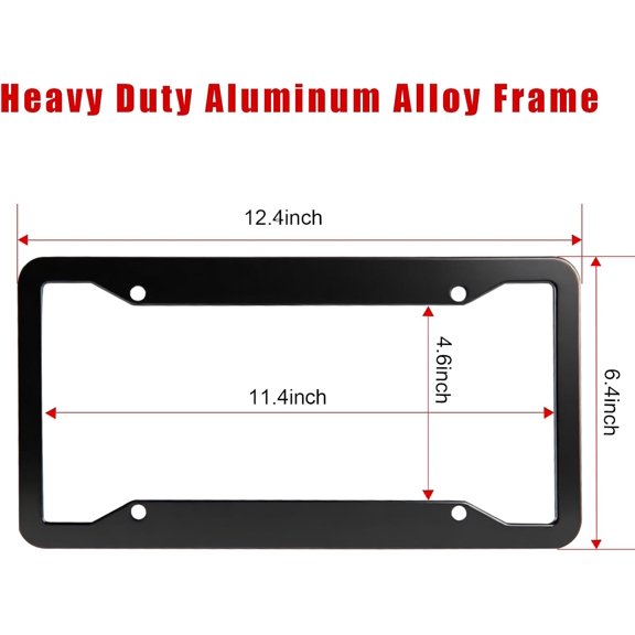 UBSWF-Aluminum License Plate Frames for Front & Rear, 2 Pack Heavy Duty Car Tag Holder Protector, with Mount Hardware, Screws Caps, 8 Rattle Proof Pads, Screwdriver, Matte Black