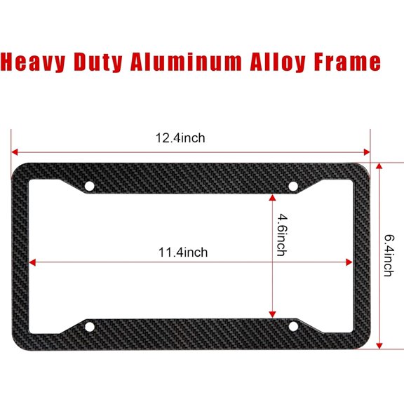 UBSWF-Aluminum License Plate Frames for Front & Rear, 2 Pack Heavy Duty Car Tag Holder Protector, with Mount Hardware, Screws Caps, 8 Rattle Proof Pads, Screwdriver, Carbon Fiber Pattern