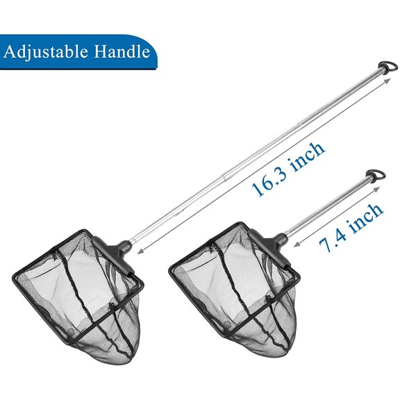 UBSWF-Aquarium Fish Net, 10.8" x 16.3" Rectangular Fish Net with 5.5"-16.3" Extendable Telescopic Plastic Handle, Fine Mesh Nylon Fish Tank Accessory