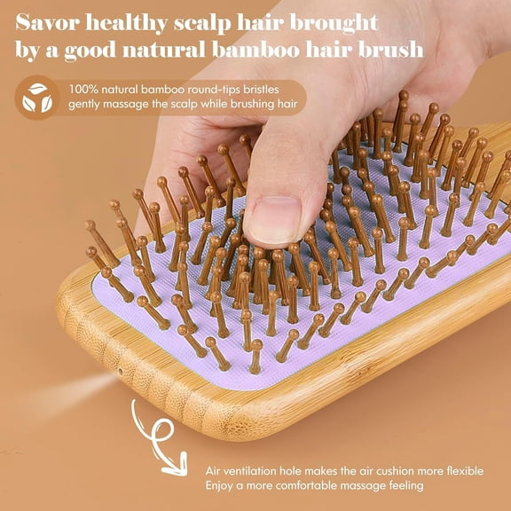 UBSWF-Bamboo Wooden Paddle Hair Brush-Bamboo Wood Bristles Detangling Hairbrush for Women Men Massaging Scalp Hair Growth