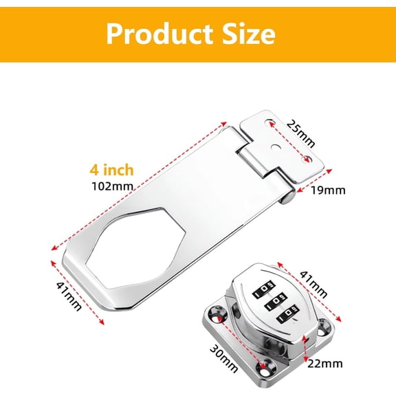 UBSWF-Bifold Door Lock, Sliding Closet Door Locks for Double Doors Cabinet Lock Anti-Pry Keyless 3-Digit Password Combination Twist Knob Hasp Latch Locks for Barn Shed Door Cupboard Pantry 2PCS Silve
