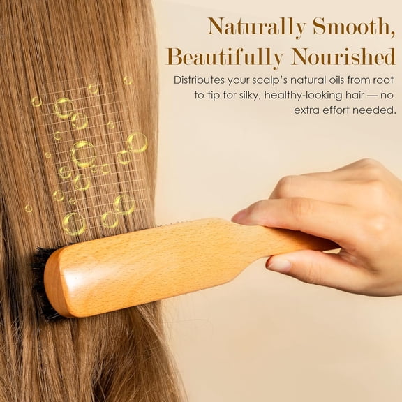 UBSWF-Boar Bristle Slick Back Hair Brush for Women Men, Natural Soft Bristle Hair Brush for Thin & Fine Hair, Medium Hardness Smoothing Hairbrush for Polishing, Deepening & Styling