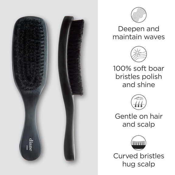 UBSWF-Boar Curved Wave Brush for Men and Women - Black, Soft Bristles for Fine to Medium Hair - Use for Detangling, Smoothing, Wave Styles, Soft on Scalp, Restore Shine and Texture (Pack of 2)