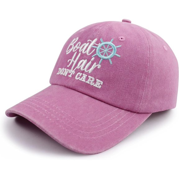 UBSWF-Boat Hair Don't Care Hats for Men Women, Adjustable Embroidered Cotton Washed Distressed Denim Fishing Baseball Cap