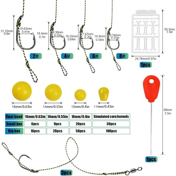 UBSWF-CWSDXM Carp Fishing Hair Rigs Baits Carp Rigs Kit Fishing Equipment Accessories 70pcs/206pcs