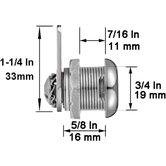 UBSWF-Cabinet Cam Locks Keyed Alike, 5/8 Cylinder Cam Locks for Tool Box RV Compartment Mailbox Vending Machine Drawer File Cabinet, Fits 3/8 Max Panel Thickness, Chrome Finish with 3 Cams and 2 Ke