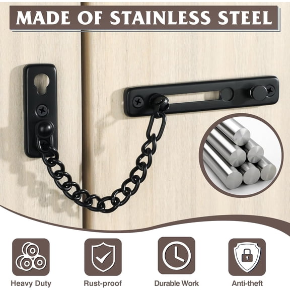 UBSWF-Chain Door Guard Lock,Door Chain Locks with Safety Spring Anti-Theft Press Latch for Inside and Extra Front Door, Matte Black(1 Pack)