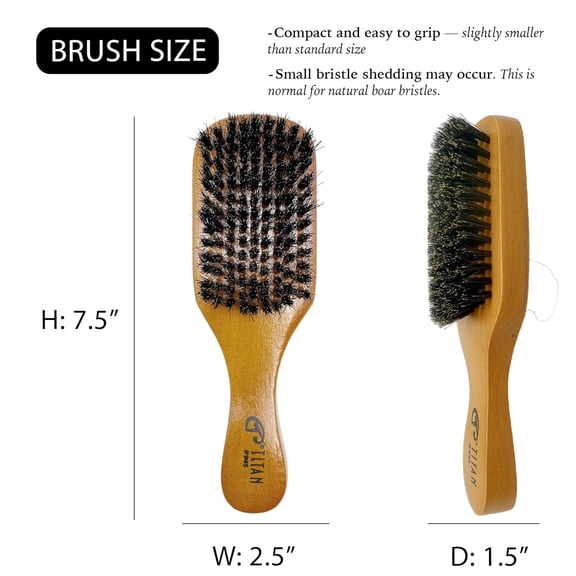 UBSWF-Club Wave Brush for Men - 100% Natural Boar Bristles, Durable Wooden Handle, Smoothing Brush for All Hair Types, Restores Shine and Waves
