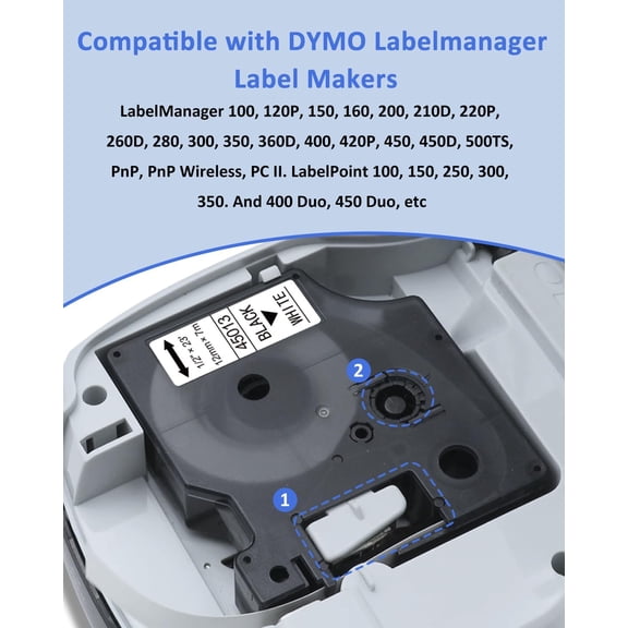 UBSWF-Compatible with Dymo Label Maker Refills D1 45013 S0720530 Black on White 12mm 1/2 Inch x 23Ft Compatible for DYMO LabelManager Label Maker 160 280 210D 360D 420P, 3 Pack