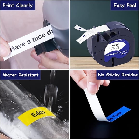 UBSWF-Compatible for Dymo Label Maker Refills Replacement for Letra Tag Refills Plastic 1/2x13 Refill for Letra Tag 200B LT-100H LT-100T QX50 Label Makers (12mm x 4m, 10 Pack)